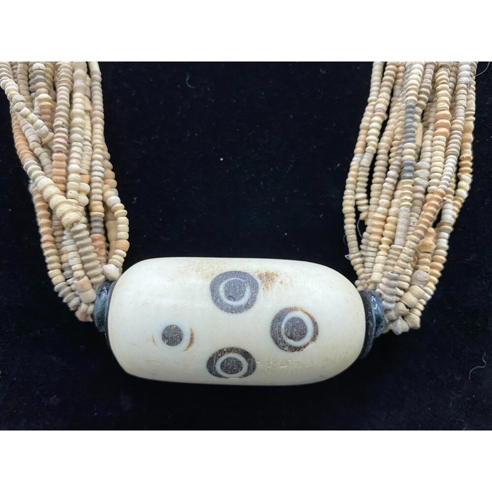 Necklace Handcrafted Stamped Bead With Terracotta Glass - Picture 4 of 5